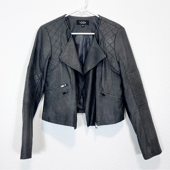 CoffeeShop Jackets & Blazers - Coffee Shop New York Charcoal Gray Faux Leather Moto Jacket Size Small